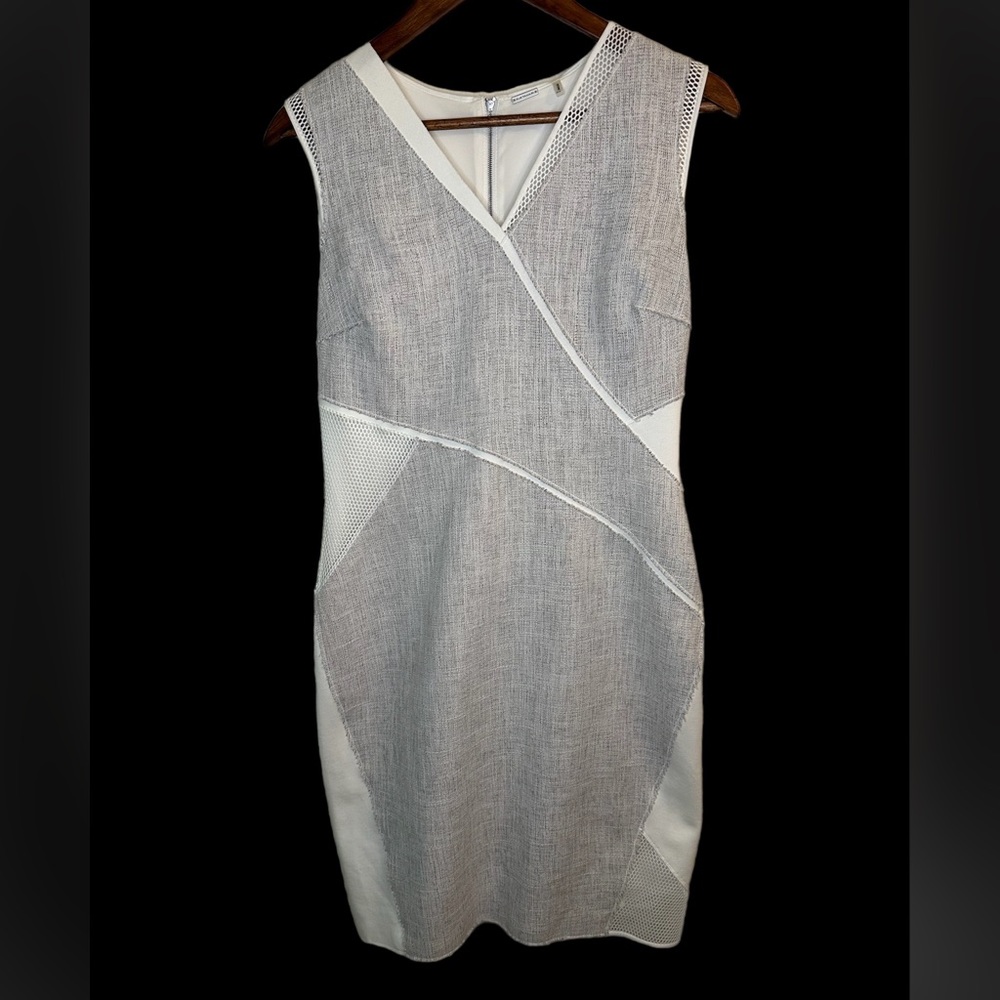 ELIE TAHARI Beautiful Sleeveless Pencil Dress Multi Fabric Sz 10 Tweed Knit Mesh